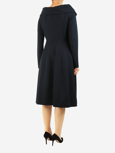 Navy off-shoulder button-front midi dress - size L alternate image