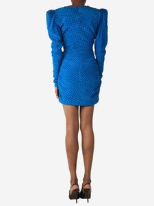 Alessandra Rich Teal blue draped polka dot mini dress - size UK 12