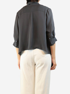 Grey silk neck-tie blouse - size M