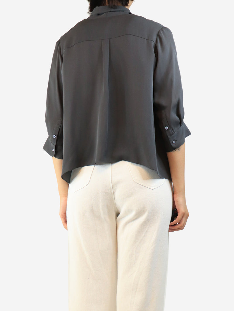 Grey silk neck-tie blouse - size M