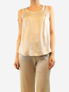 Neutral satin round neck tank top - size M Tops Brunello Cucinelli 