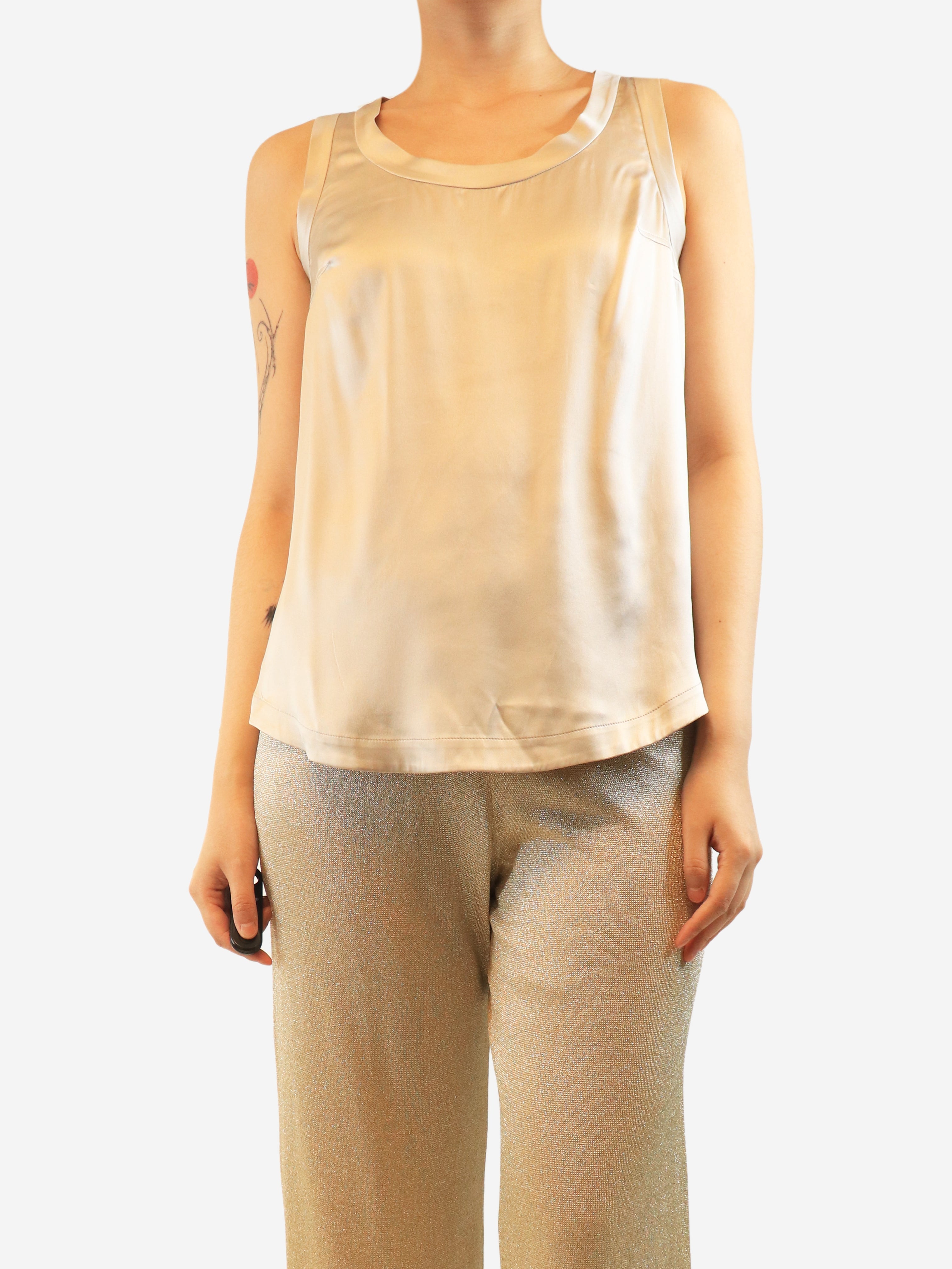 Neutral satin round neck tank top - size M