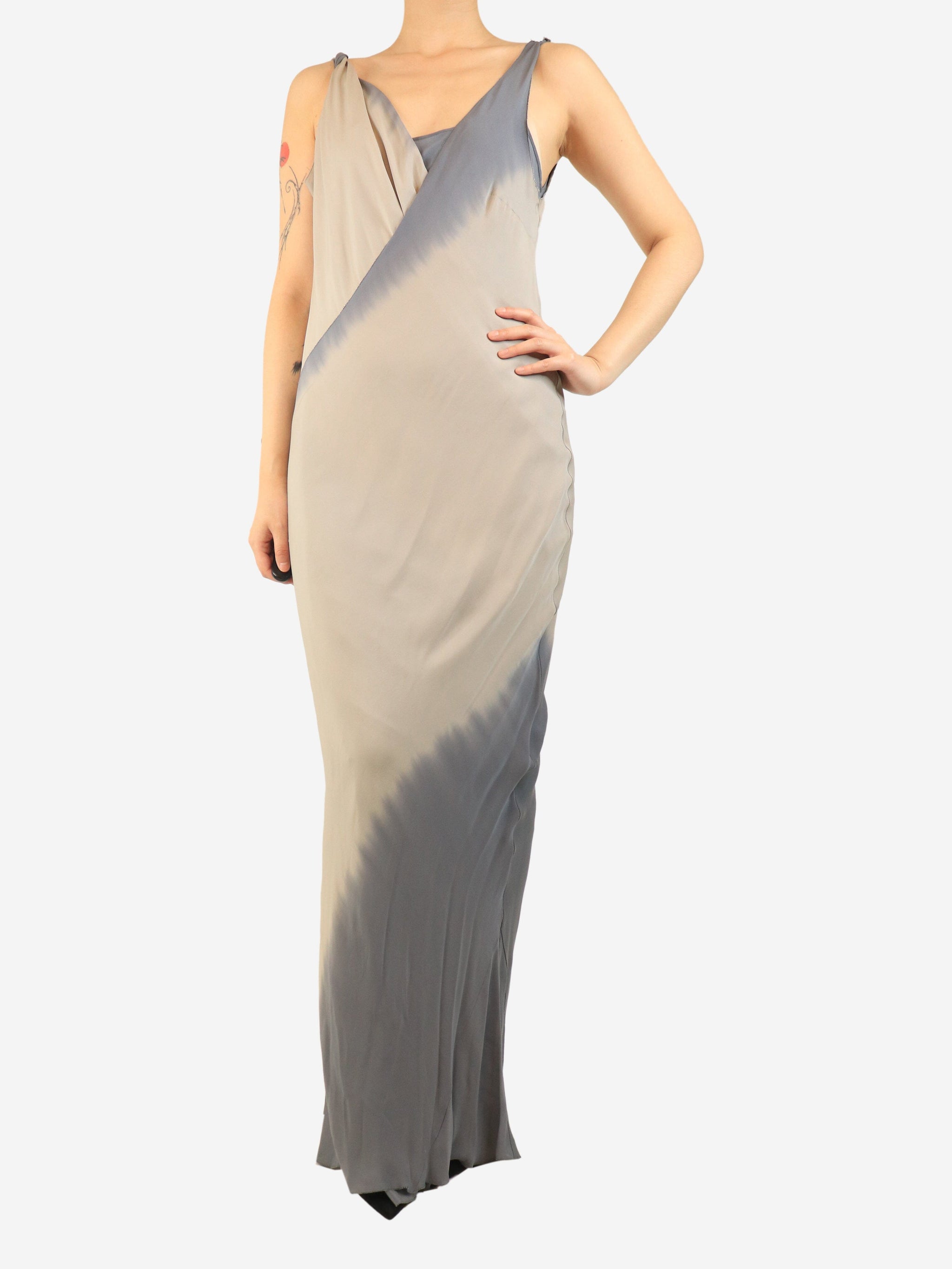 Grey ombre goddess-draped silk maxi dress - size UK 12 | Sign of the Times Grey ombre goddess-draped silk maxi dress - size UK 12 | Sign of the Times