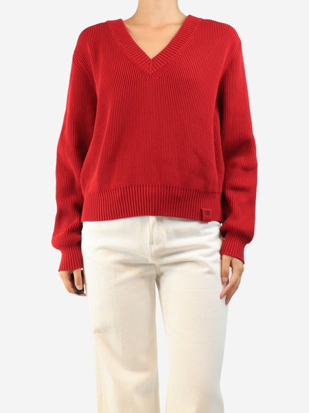 Red chunky ribbed jumper - size M product image