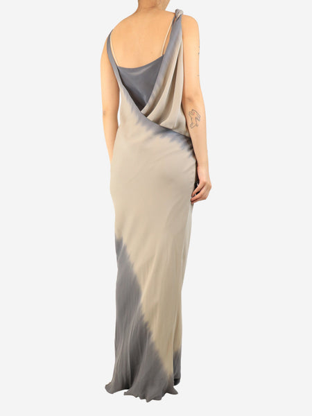 Grey ombre goddess-draped silk maxi dress - size UK 12 alternate image