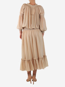 Celine Peach chiffon midi dress - size UK 8