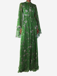 Erdem Green Floral-print high-neck maxi dress - size UK 6