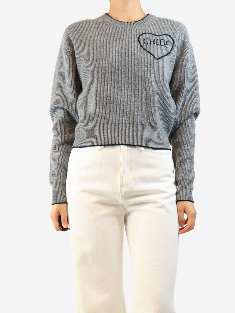 Grey ribbed heart jumper - size S Knitwear Chloe 