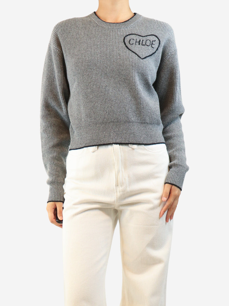 Grey ribbed heart jumper - size S Knitwear Chloe 