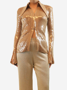 Beige sequin long-sleeve blouse - size UK 10 Tops 16 Arlington 
