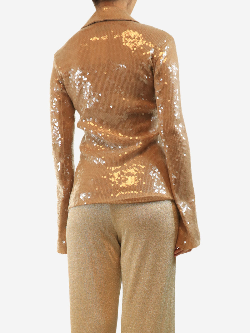 Beige sequin long-sleeve blouse - size UK 10