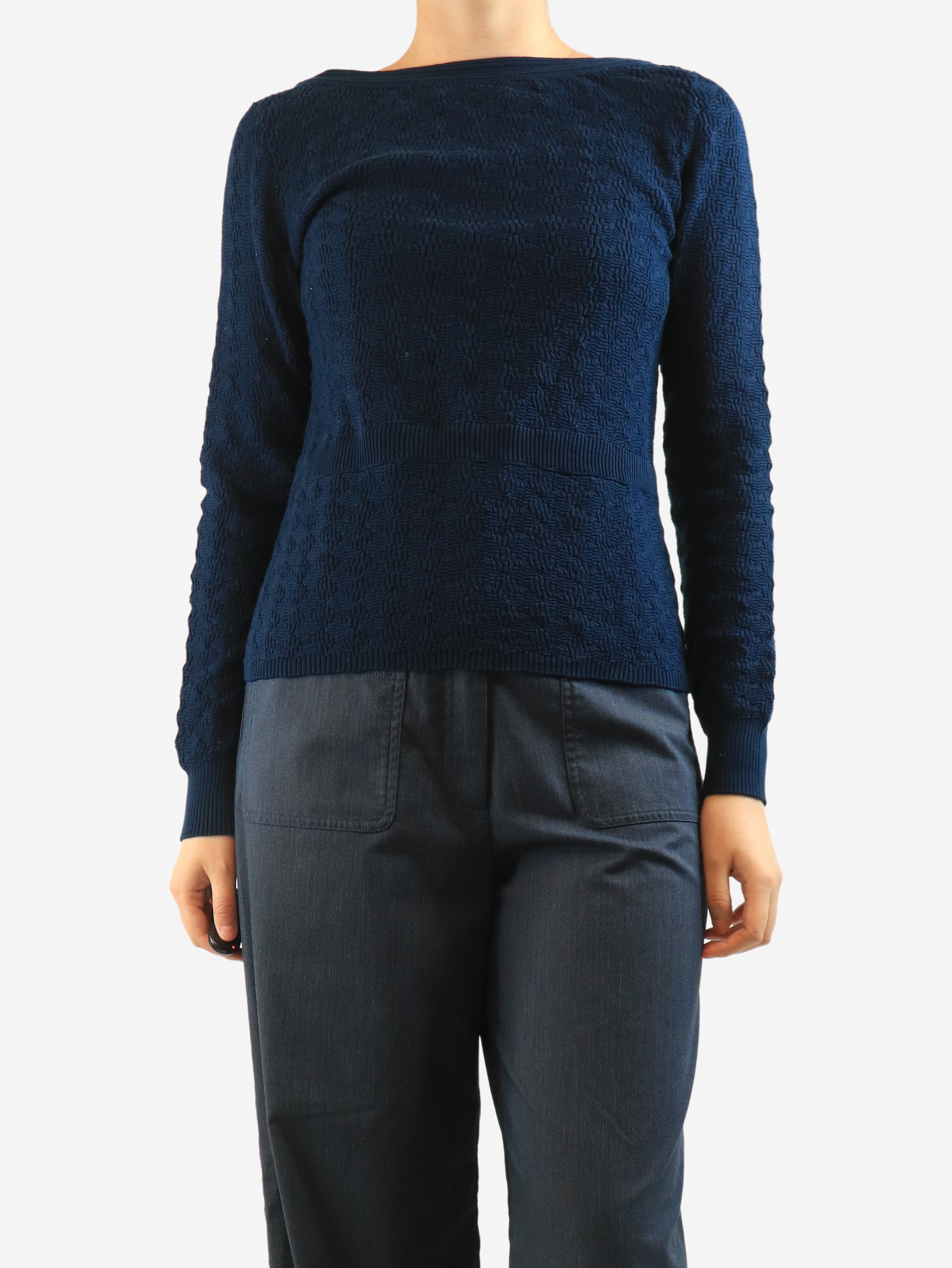 Navy cotton button-back top - size UK 8