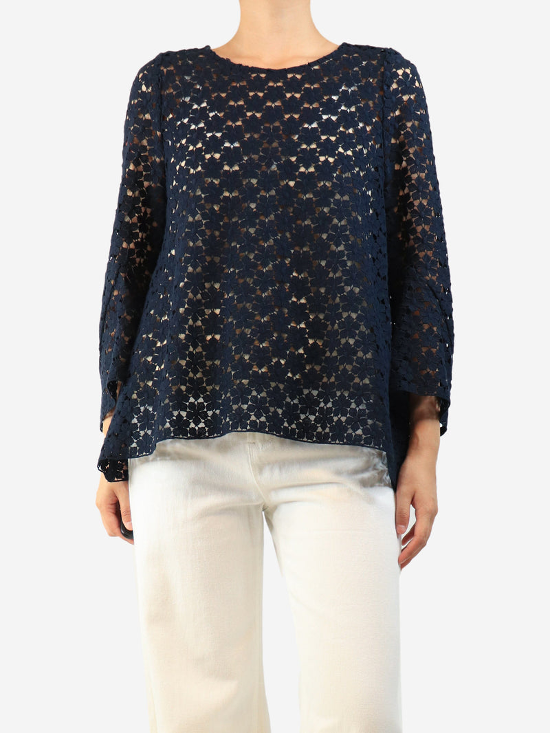 Navy floral lace top - size UK 12