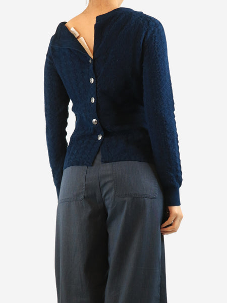 Navy cotton button-back top - size UK 8 alternate image