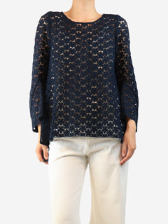 Navy floral lace top - size UK 12