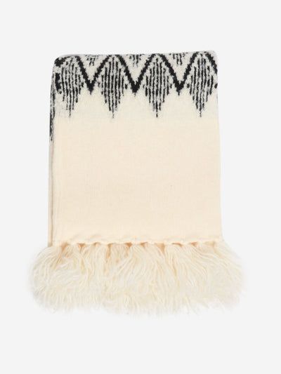 Black and cream knit tassel scarf