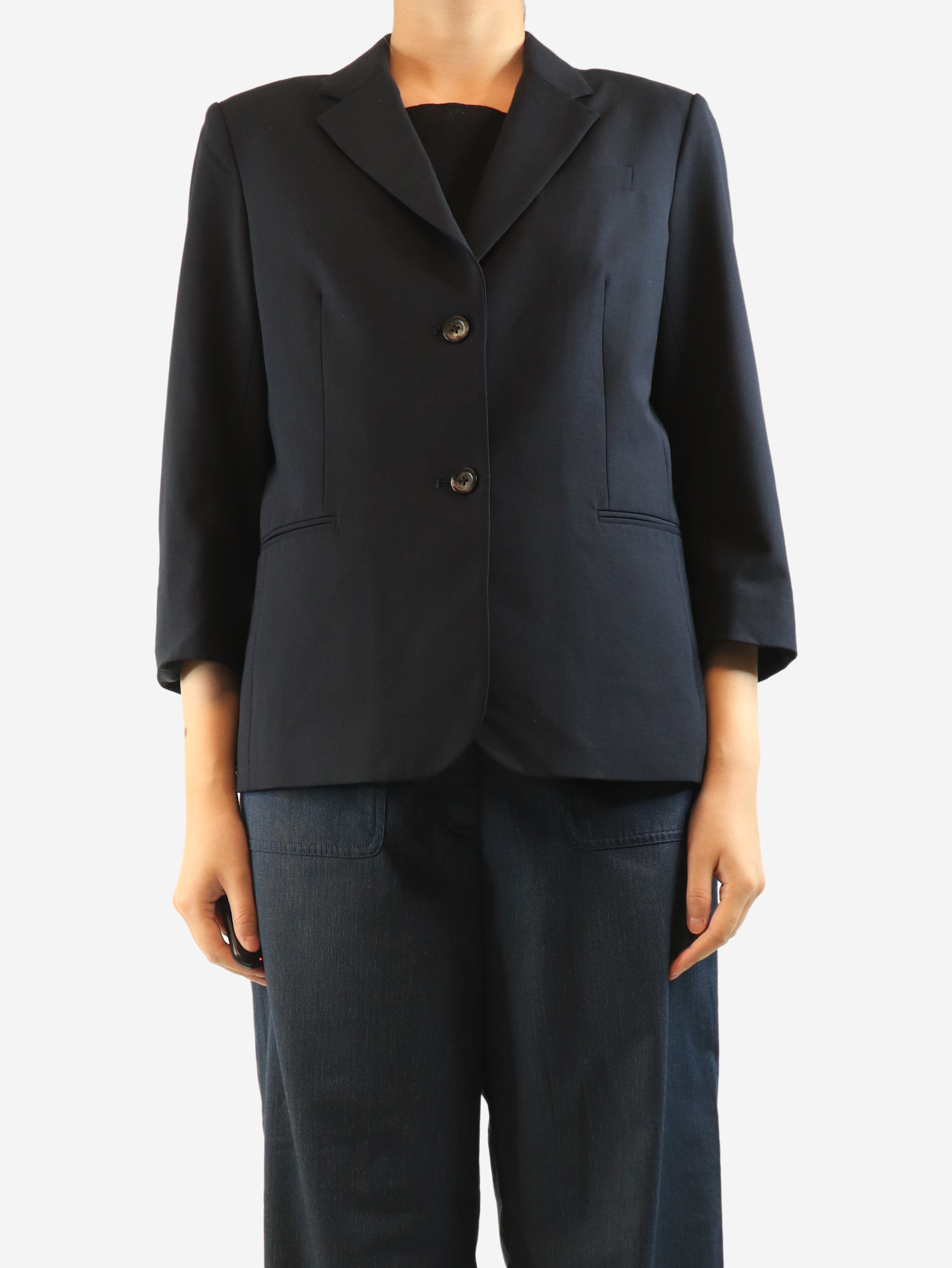 Navy wool-blend blazer - size UK 16