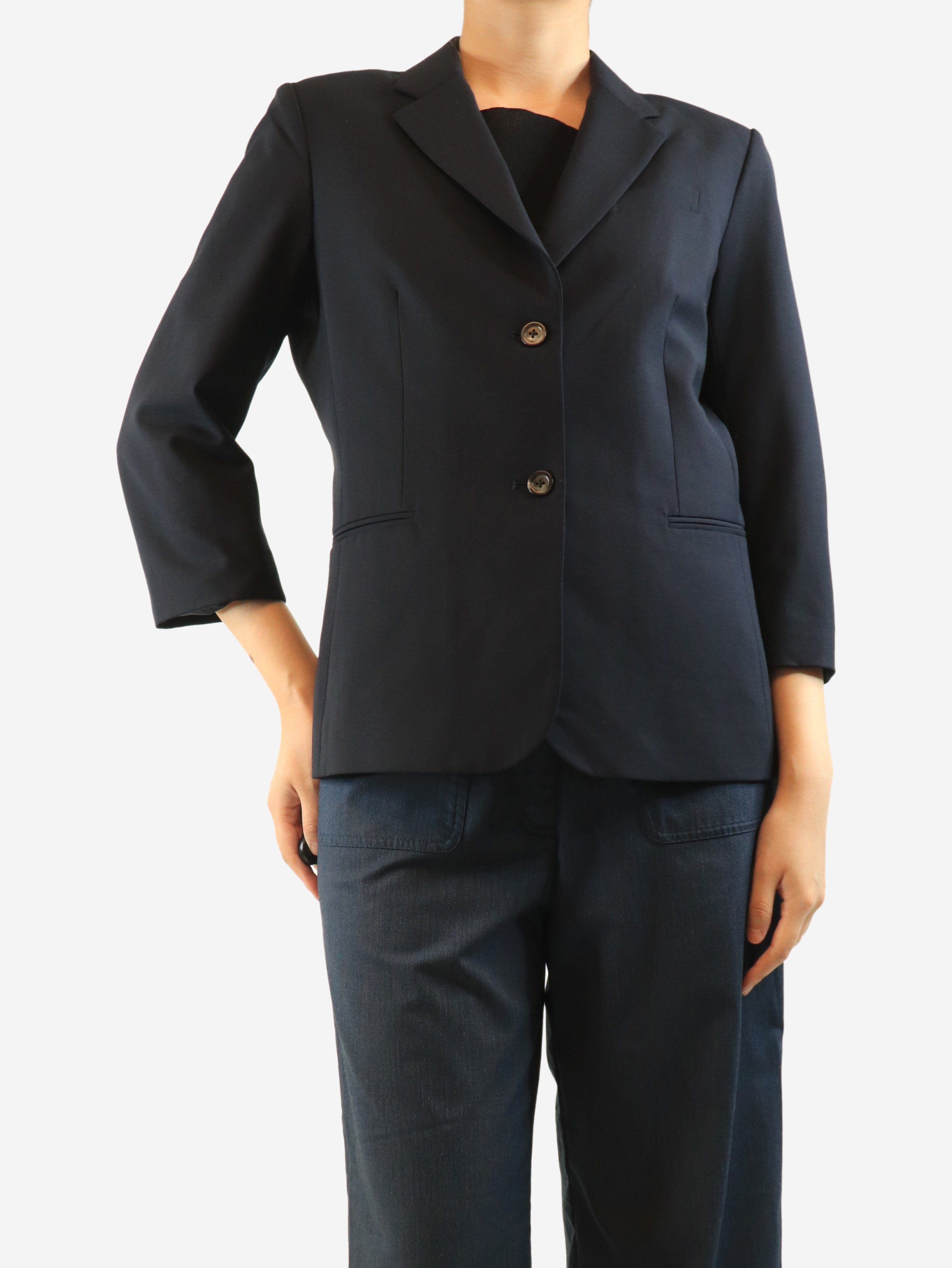 Navy wool-blend blazer - size UK 16