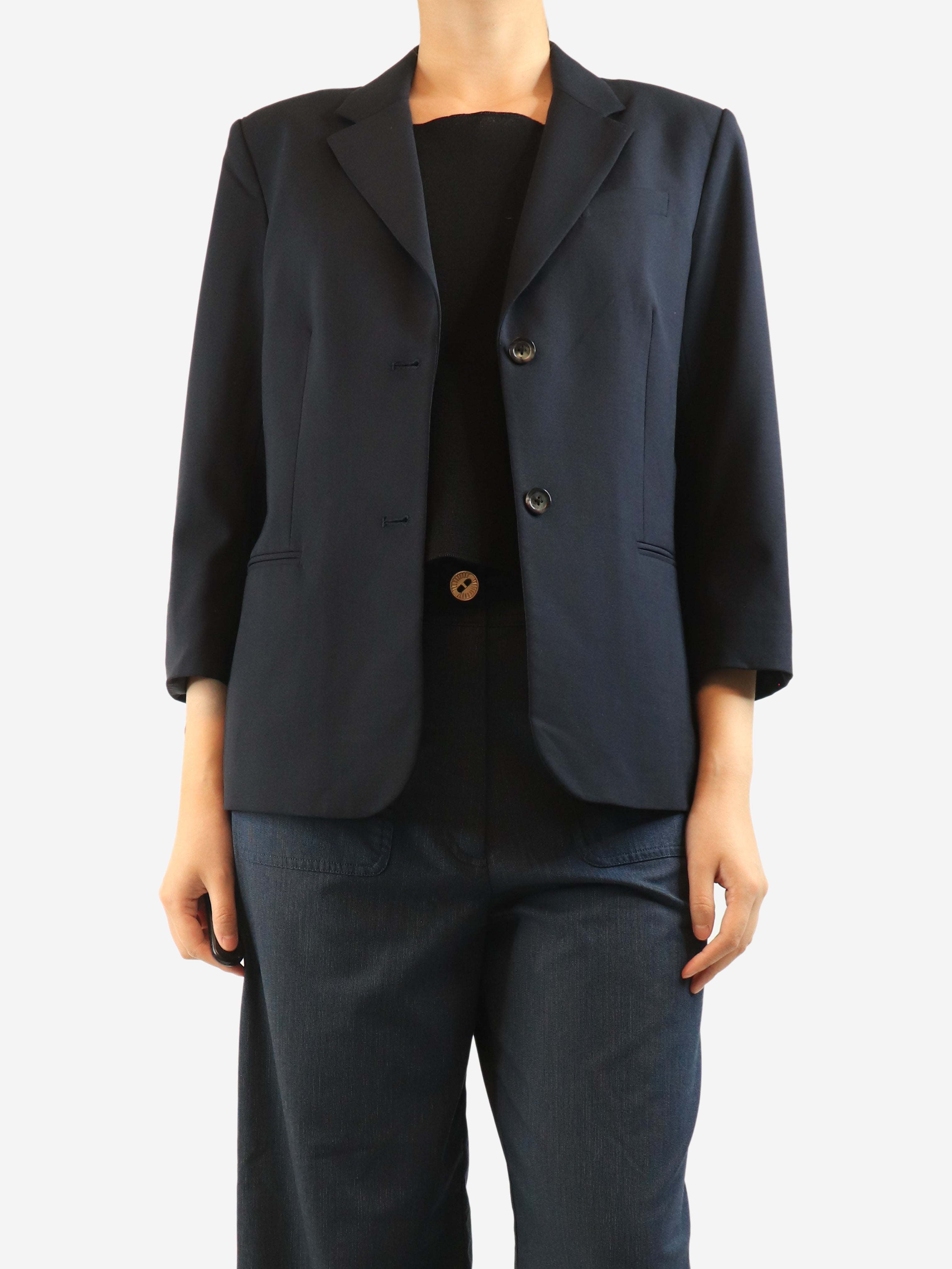 Navy wool-blend blazer - size UK 16