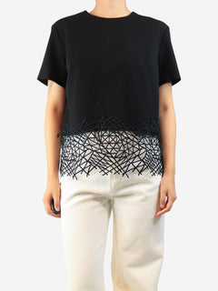 Black short-sleeved wool crepe top - size UK 12