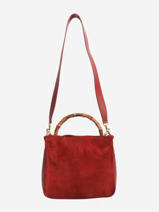 Gucci Red suede bamboo top handle bag