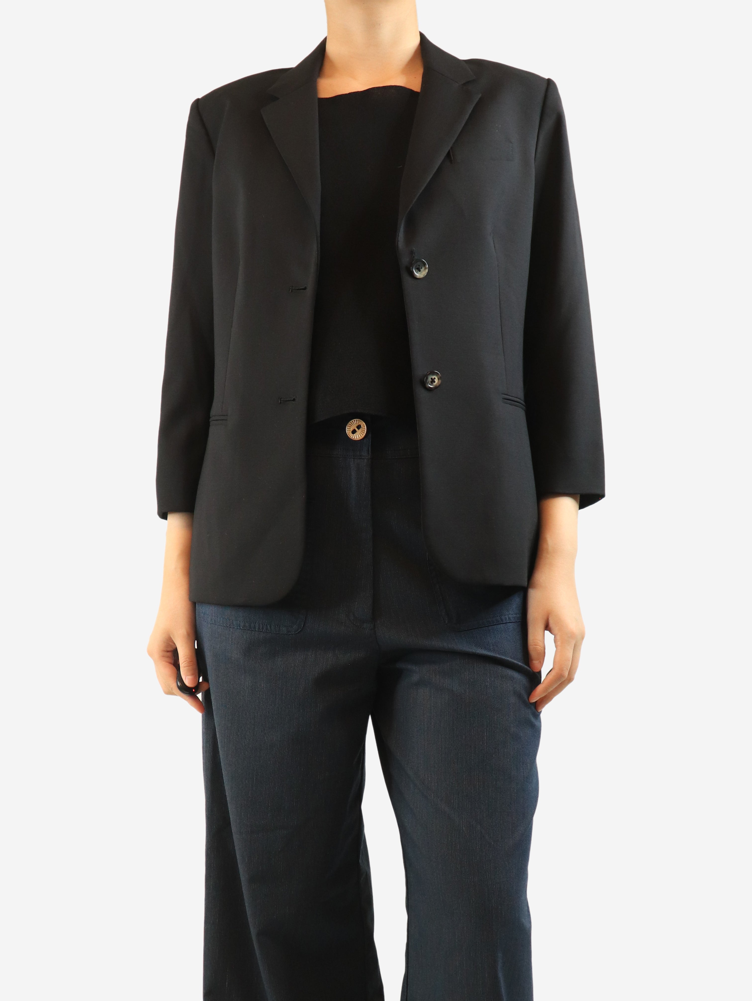 Black wool-blend blazer - size UK 16
