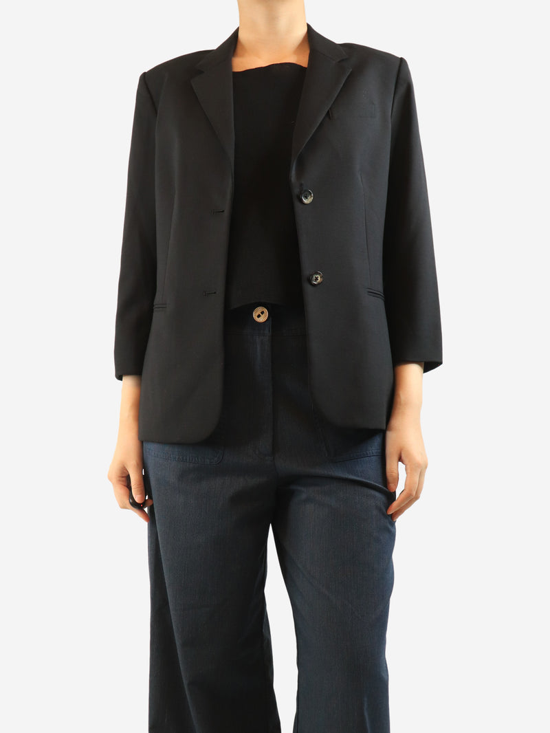 Black wool-blend blazer - size UK 16
