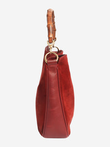 Gucci Red suede bamboo top handle bag