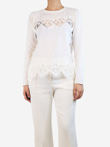 Chloe White lace-applique top - size UK 10