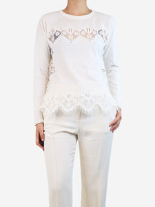 Chloe White lace-applique top - size UK 10