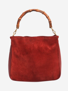 Gucci Red suede bamboo top handle bag