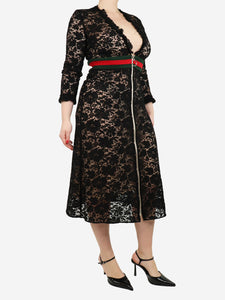 Gucci Black lace zipped midi dress - size UK 12