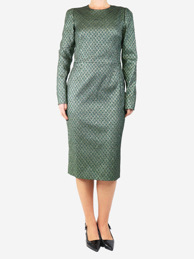 Green metallic jacquard midi dress - size UK 14 Dresses Dolce & Gabbana 
