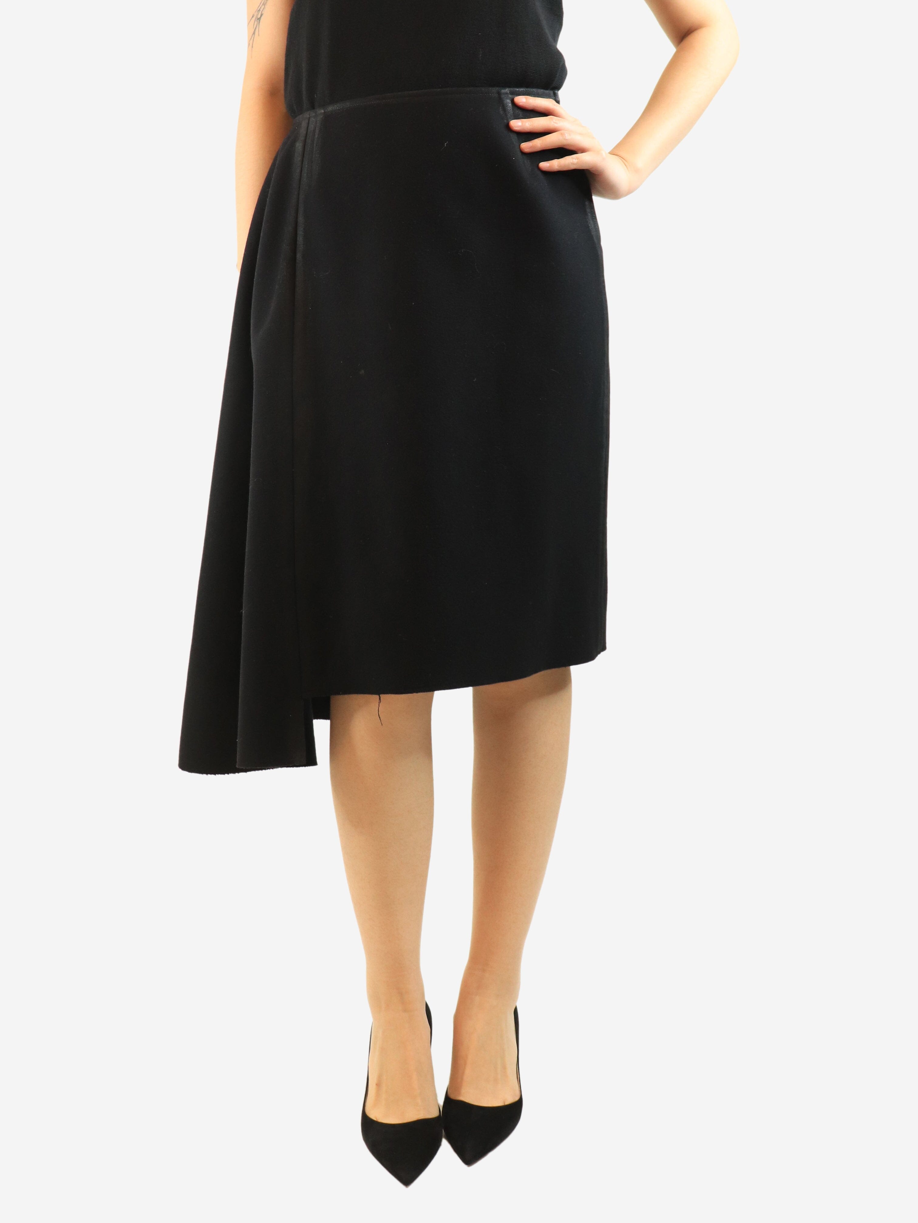 Black asymmetric panelled midi skirt - size UK 10