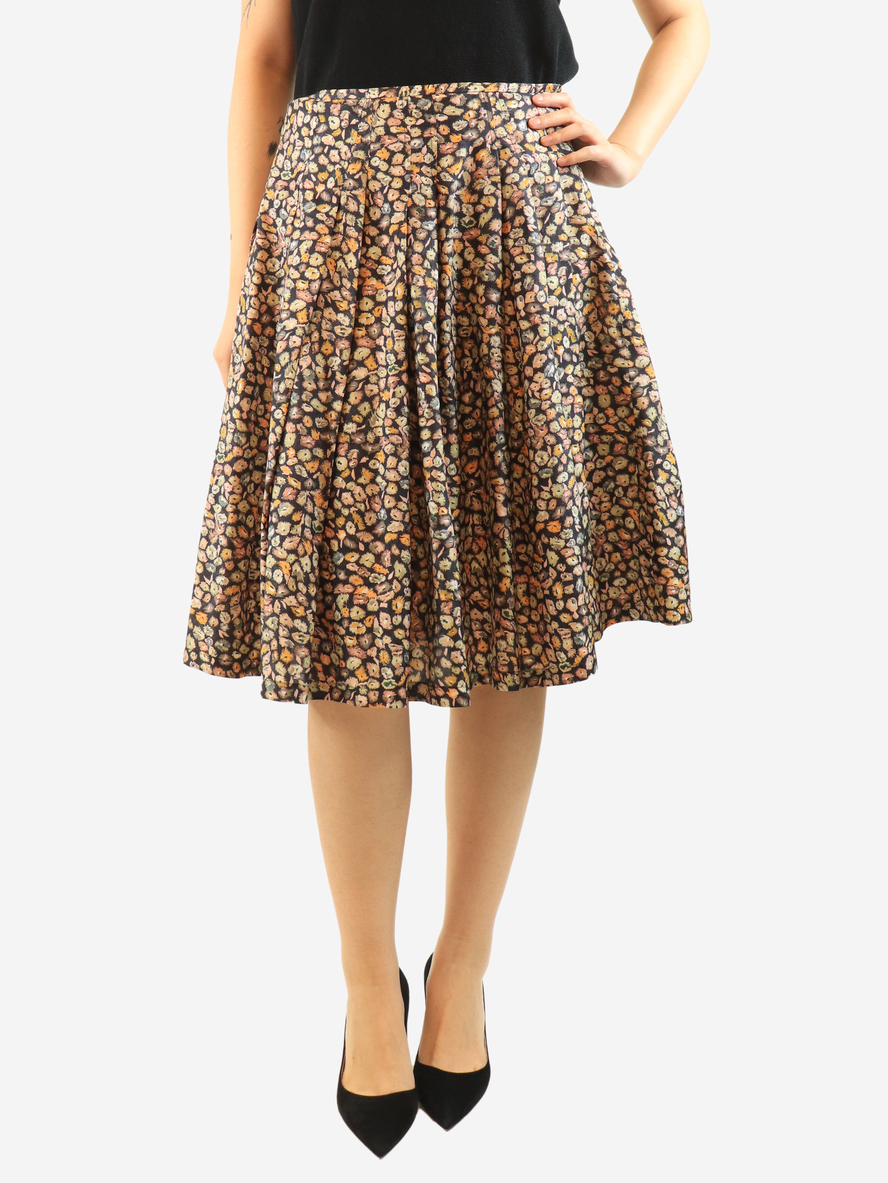 Floral silk midi skirt - size UK 12