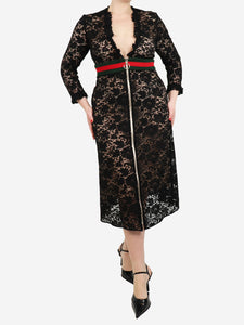 Gucci Black lace zipped midi dress - size UK 12