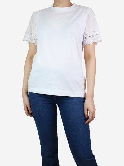 White embroidered short-sleeved top - size S Tops tao 