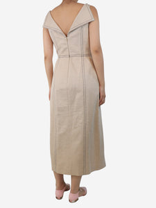 Emilia Wickstead Neutral sleeveless canvas contrast-stitched maxi dress - size UK 12