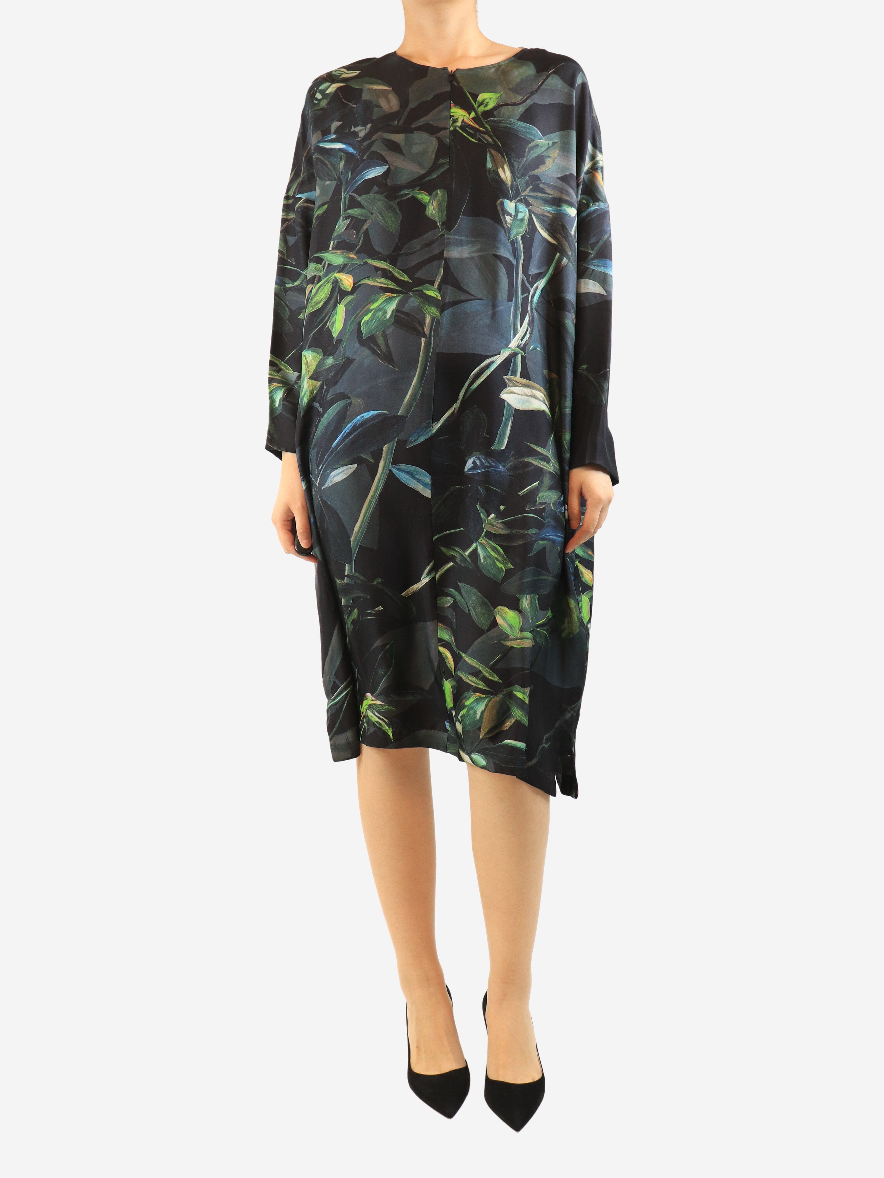 Zip front leafy print midi dress - size UK 16 Dresses Etro 