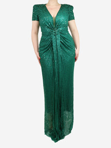 Jenny Packham Emerald green sequin maxi dress - size UK 14