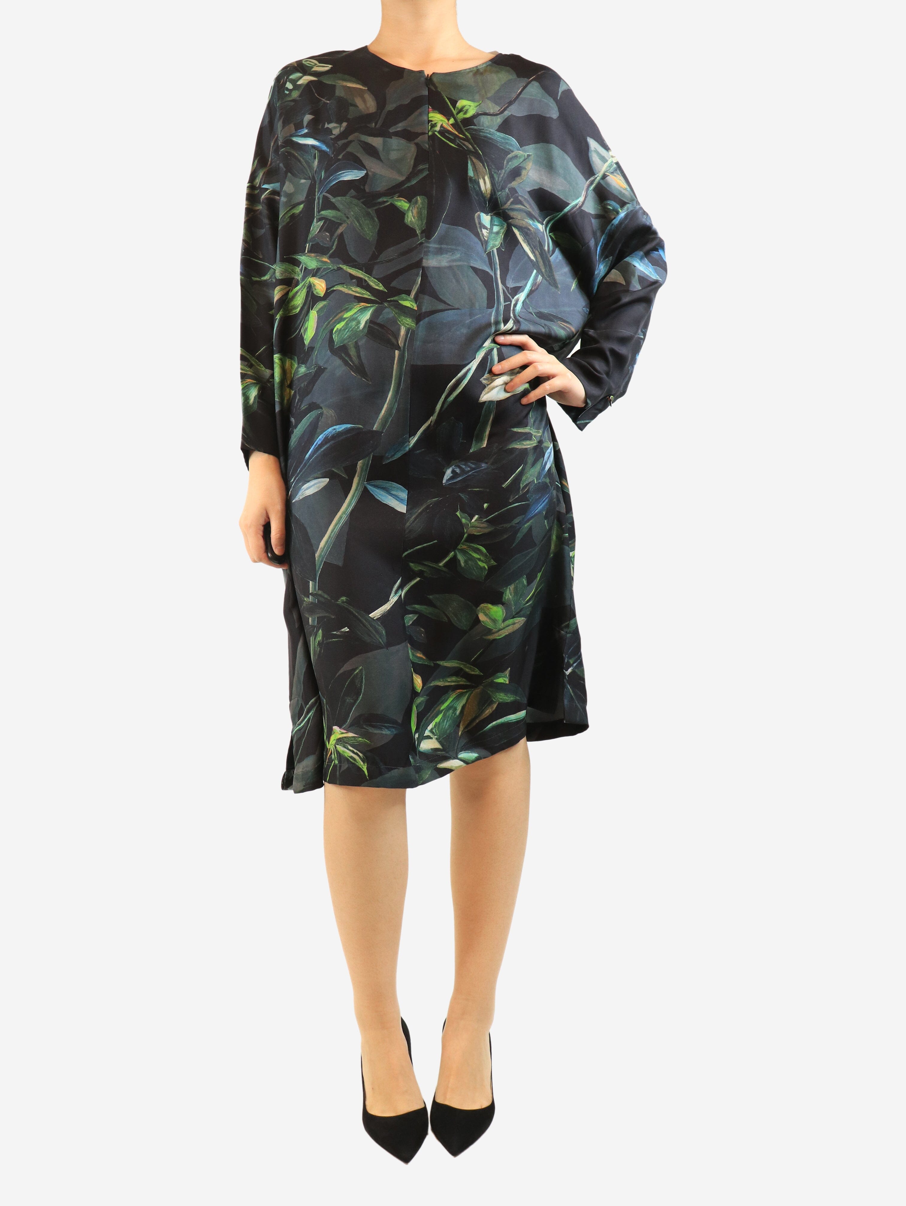 Zip front leafy print midi dress - size UK 16 Dresses Etro 