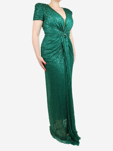 Jenny Packham Emerald green sequin maxi dress - size UK 14