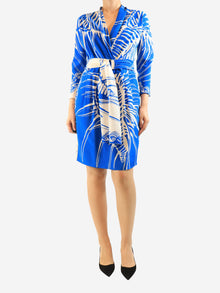 Blue long-sleeve printed silk dress - size UK 12 Dresses Emilio Pucci 