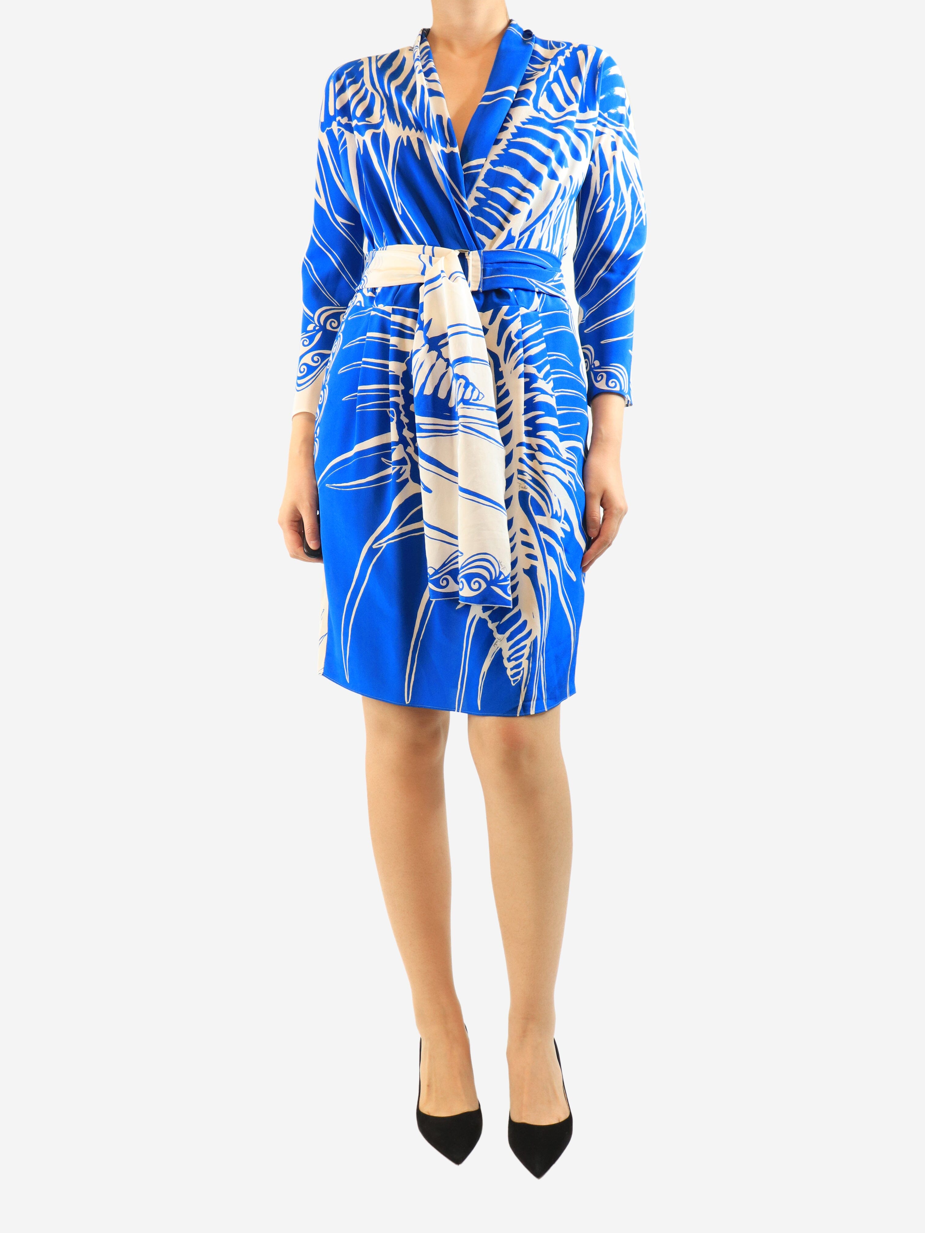 Blue long-sleeve printed silk dress - size UK 12 Dresses Emilio Pucci 