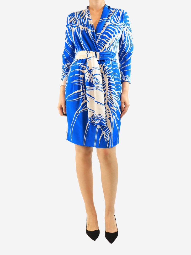Blue long-sleeve printed silk dress - size UK 12 Dresses Emilio Pucci 