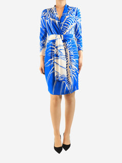 Blue long-sleeve printed silk dress - size UK 12 Dresses Emilio Pucci 