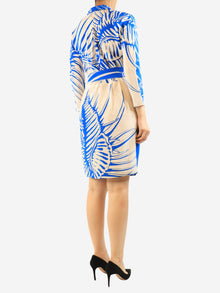 Blue long-sleeve printed silk dress - size UK 12 Dresses Emilio Pucci 