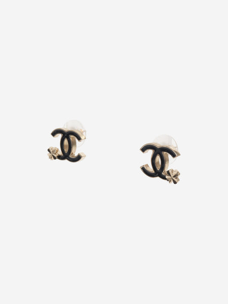 Gold and black CC four-leaf clover earrings alternate image