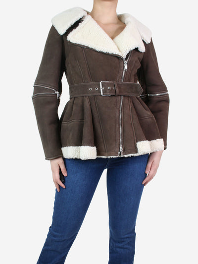 Dark brown belted shearling jacket - size UK 8 Coats & Jackets Alexander McQueen 