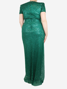 Jenny Packham Emerald green sequin maxi dress - size UK 14